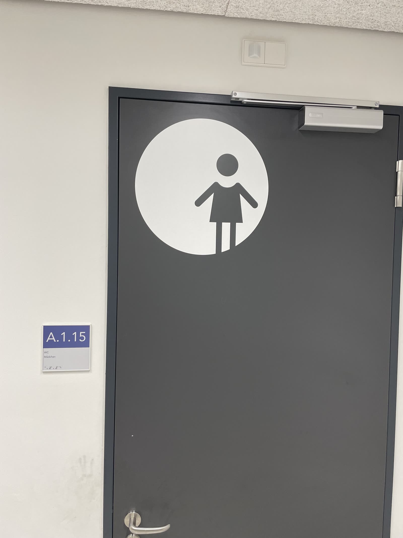 Piktogramm einer Person auf einer grauen Tür als Toiletten-Kennzeichnung